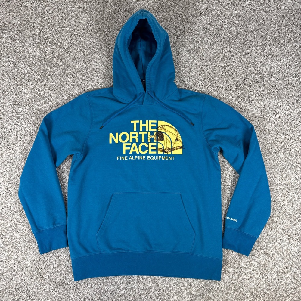 The North Face Hoodie Mens L Blue Cotton Blend Graphic Pullover Gorpcore